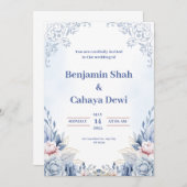 Faire-part de mariage moderne bleue (Devant / Derrière)