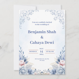 Faire-part de mariage moderne bleue