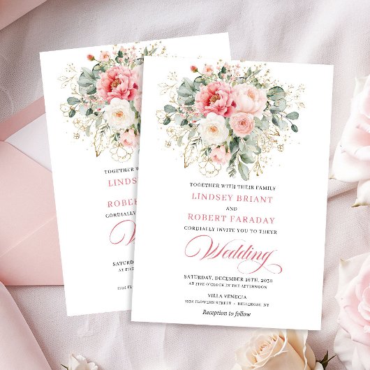 Faire-part de mariage moderne blush verdure or