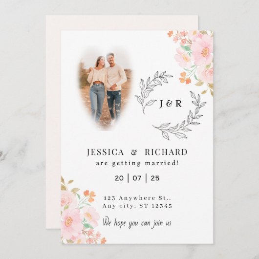 Faire-part de mariage moderne Boho Chic (Devant / Derrière)