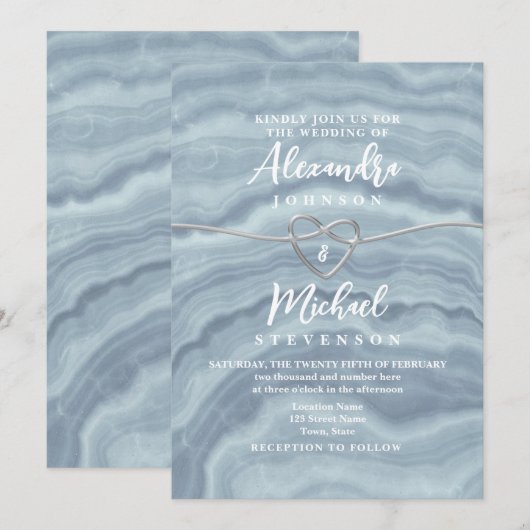 Faire-part de mariage moderne Boho Dusty Blue (Devant / Derrière)