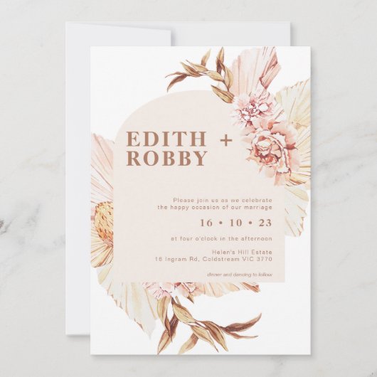 Faire-part de mariage moderne Boho Floral Blush Ar (Devant)