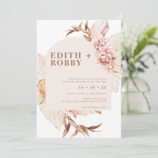 Faire-part de mariage moderne Boho Floral Blush Ar (Debout devant)
