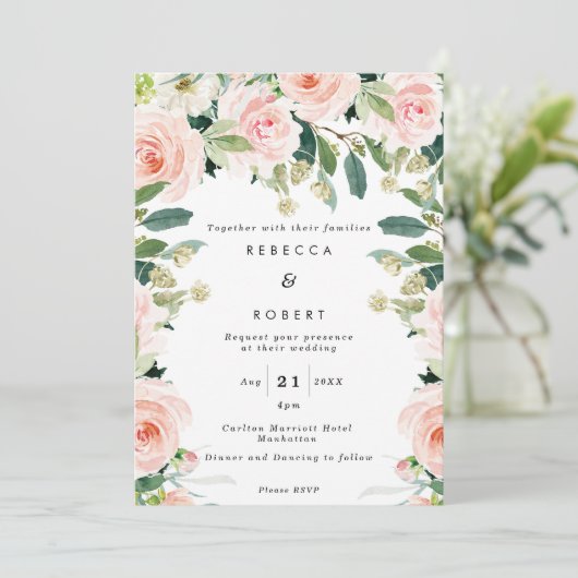 faire-part de mariage moderne boho rose (Debout devant)