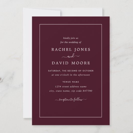 Faire-part de mariage moderne bordeaux et blanc (Devant)
