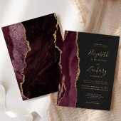Faire-part de mariage moderne bordeaux or agate fo
