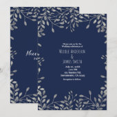Faire-part de mariage moderne botanique bleu et ar (Devant / Derrière)