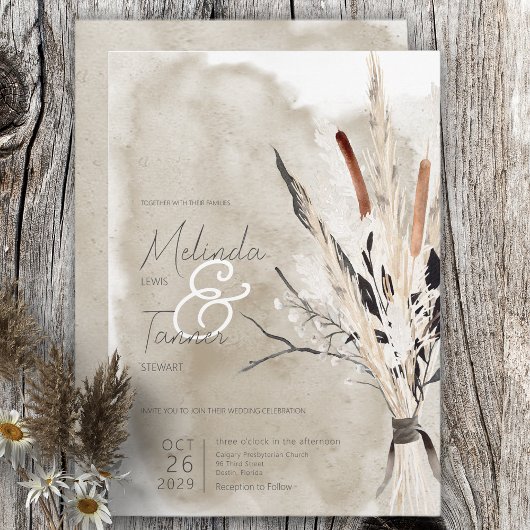 Faire-part de mariage moderne Bouquet Bohème Rusti