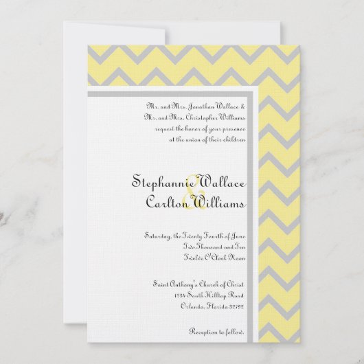 Faire-part de mariage moderne Chevron jaune/gris (Devant)