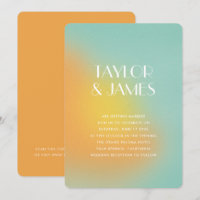 Faire-part de mariage moderne code QR turquoise or