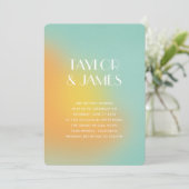 Faire-part de mariage moderne code QR turquoise or (Debout devant)