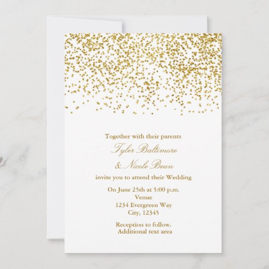 Faire-part de mariage moderne confettis points dor (Devant)
