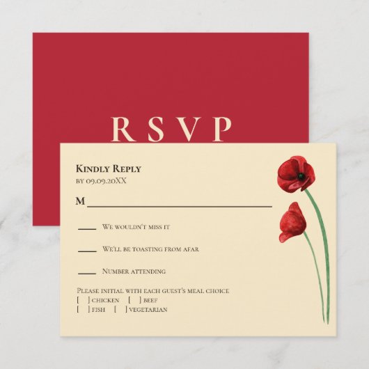 Faire-part de mariage moderne Coquelicot Rouge,  (Devant / Derrière)