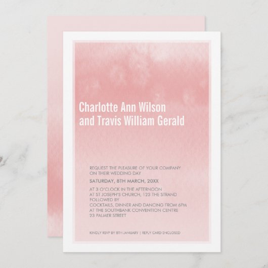 FAIRE-PART DE MARIAGE MODERNE : corail à l'eau cla (Devant / Derrière)