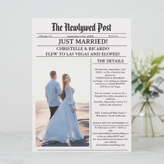 Faire-part de mariage moderne dans un journal pour (Debout devant)