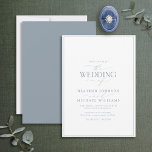 Faire-part de mariage moderne de calligraphie bleu<br><div class="desc">Branché, élégant et moderne, ce design mariage simple et minimaliste de typographie bleu et blanc poussiéreux présente "Le Mariage de" dans la calligraphie moderne et le texte Serif comme principale caractéristique de design, et est basé sur notre invitation de douche nuptiale à succès. L'arrière de la carte présente une texture...</div>
