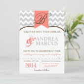 faire-part de mariage moderne de corail de rayure (Debout devant)
