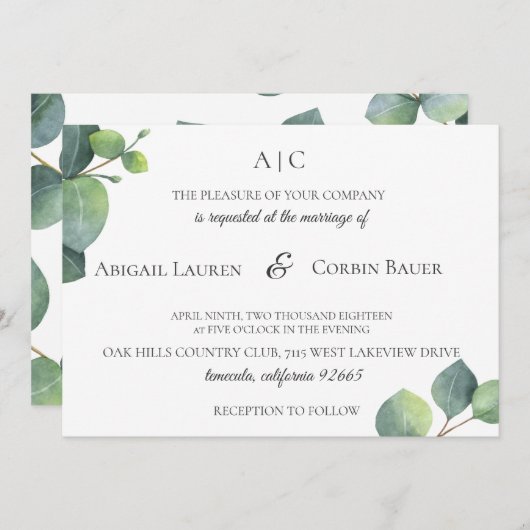 Faire-part de mariage moderne de feuille (Devant / Derrière)