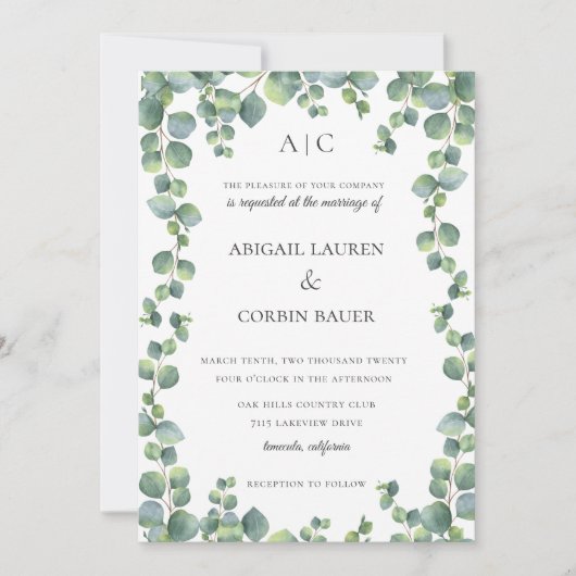 Faire-part de mariage moderne de la vigne Eucalypt (Devant)