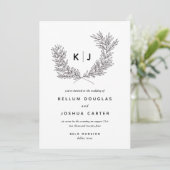 Faire-part de mariage moderne de Monogramme noir e (Debout devant)