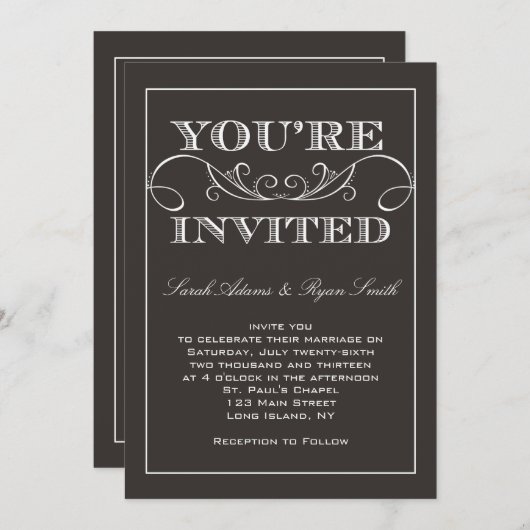 Faire-part de mariage moderne de noir de remous (Devant / Derrière)