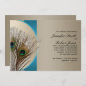 Faire-part de mariage moderne de paon d'Aqua de (Devant / Derrière)
