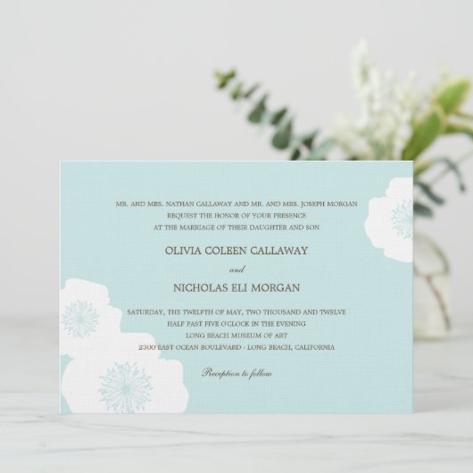 Faire-part de mariage moderne des pavots - Aqua Bl (Debout devant)