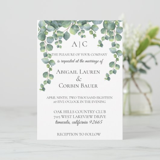 Faire-part de mariage moderne des vignes d'Eucalyp (Debout devant)