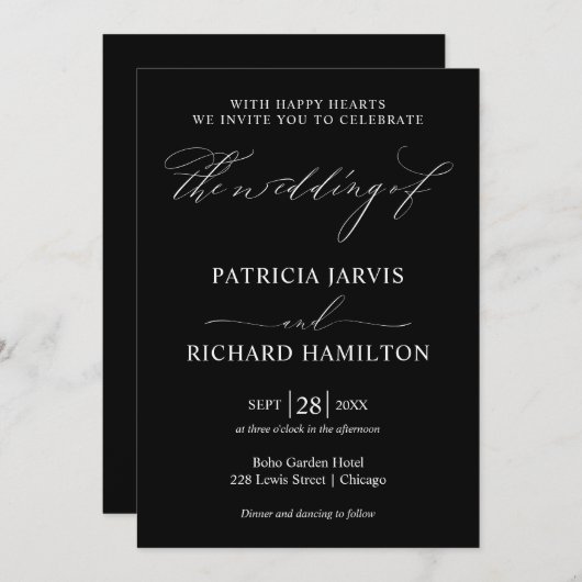 Faire-part de mariage moderne design noir et blanc (Devant / Derrière)