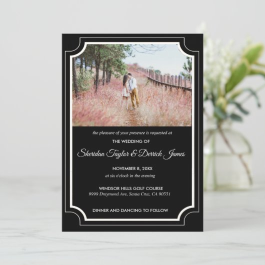 Faire-part de mariage moderne design noir et blanc (Debout devant)