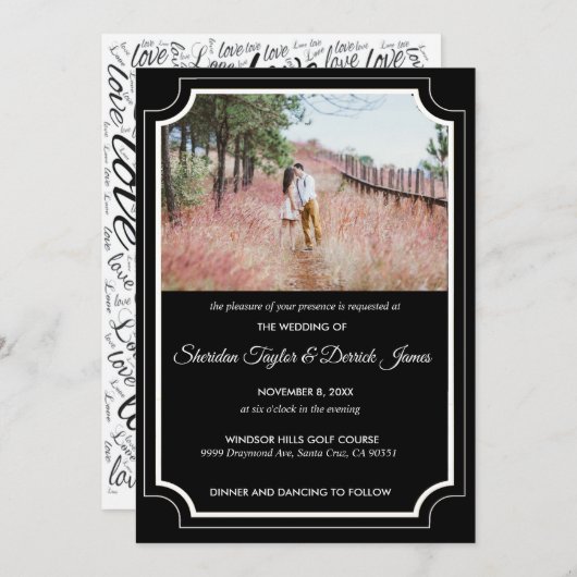 Faire-part de mariage moderne design noir et blanc (Devant / Derrière)