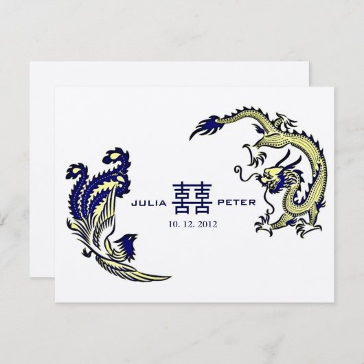 Faire-part de mariage moderne Dragon-Phénix chinoi (Devant / Derrière)