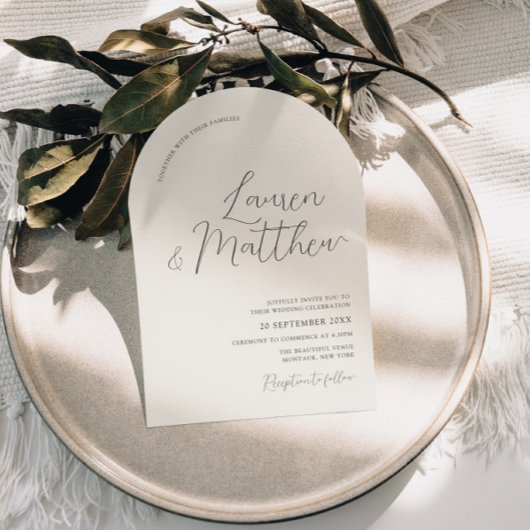 Faire-part de mariage moderne écriture arc écru