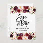 Faire-part de mariage moderne écriture pinceau flo (Devant / Derrière)