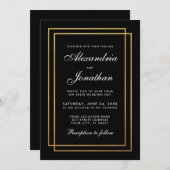 Faire-part de mariage moderne Elegant Black Gold (Devant / Derrière)