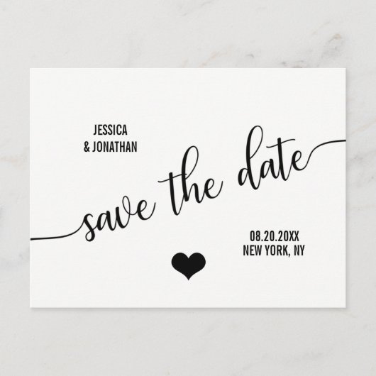 Faire-part de mariage moderne élégant blanc noir S (Devant)