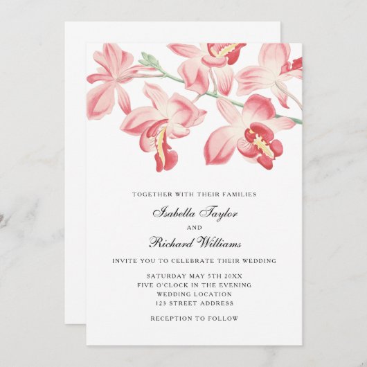 Faire-part de mariage moderne élégant d'orchidée (Devant / Derrière)