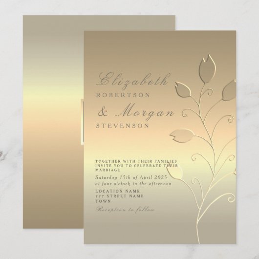 Faire-part de mariage moderne élégant en or (Devant / Derrière)