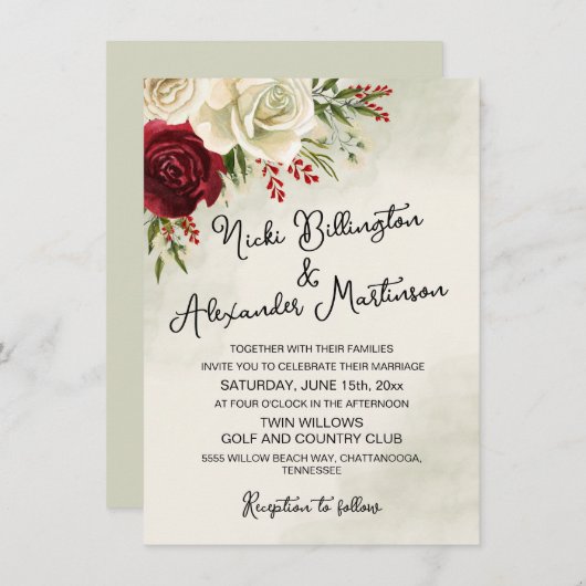 Faire-part de mariage moderne Elégant Rouge Blanc (Devant / Derrière)