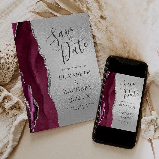 Faire-part de mariage moderne en agate de Bourgogn