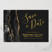 Faire-part de mariage moderne en agate noire et or (Recto)