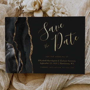 Faire-part de mariage moderne en agate noire et or