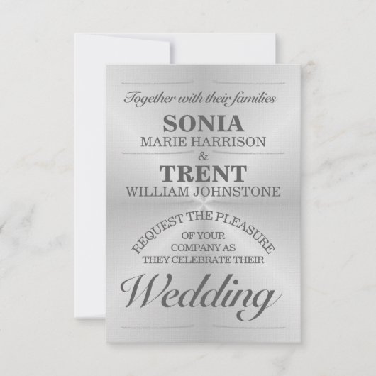 Faire-part de mariage moderne en aluminium brossé (Devant)