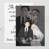 Faire-part de mariage moderne en couple illustré (Devant / Derrière)