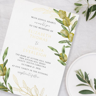 Faire-part de mariage moderne en feuille d'olive v