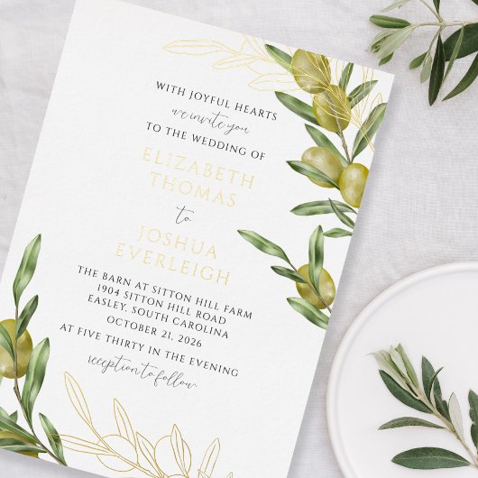 Faire-part de mariage moderne en feuille d'olive v
