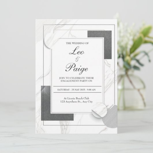 Faire-part de mariage moderne en marbre (Debout devant)