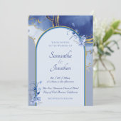 Faire-part de mariage moderne en marbre bleu Aqua (Debout devant)