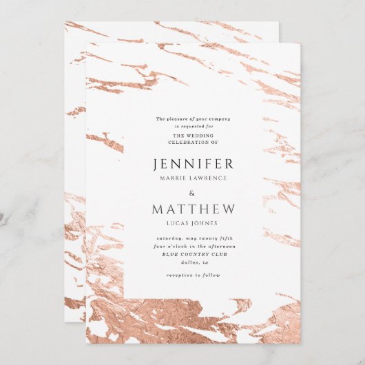 faire-part de mariage moderne en marbre doré rose (Devant / Derrière)