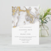 Faire-part de mariage moderne en marbre gris et or (Debout devant)